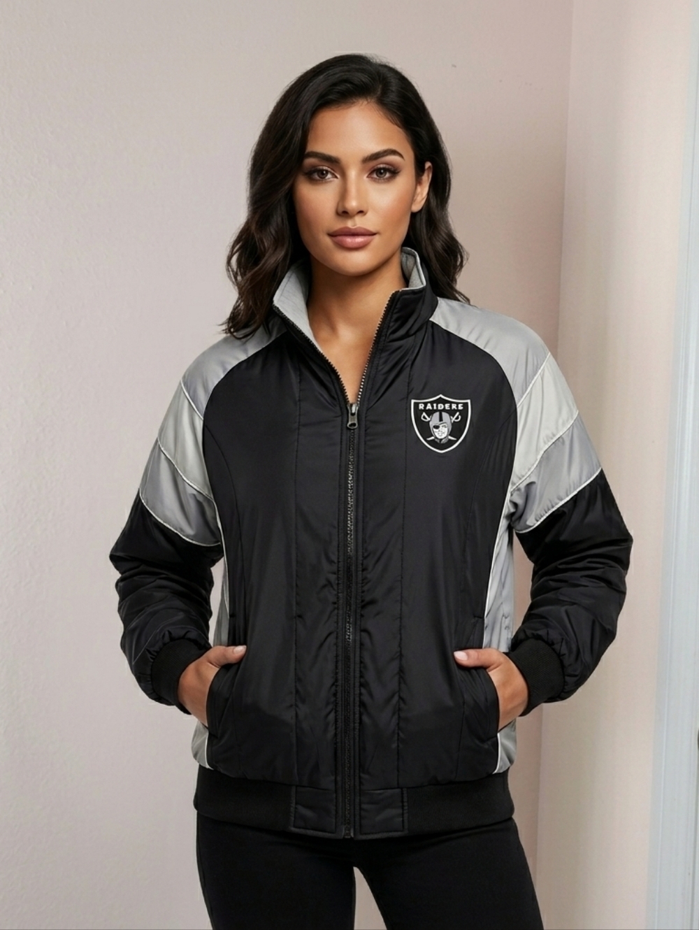 NFL Black and White Women's Jacket with Red NFL Tag ((Reversible))